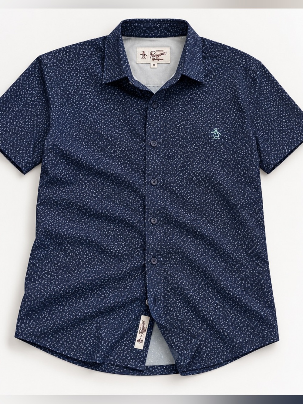 Original Penguin Navy Short-Sleeve Shirt with Micro Print